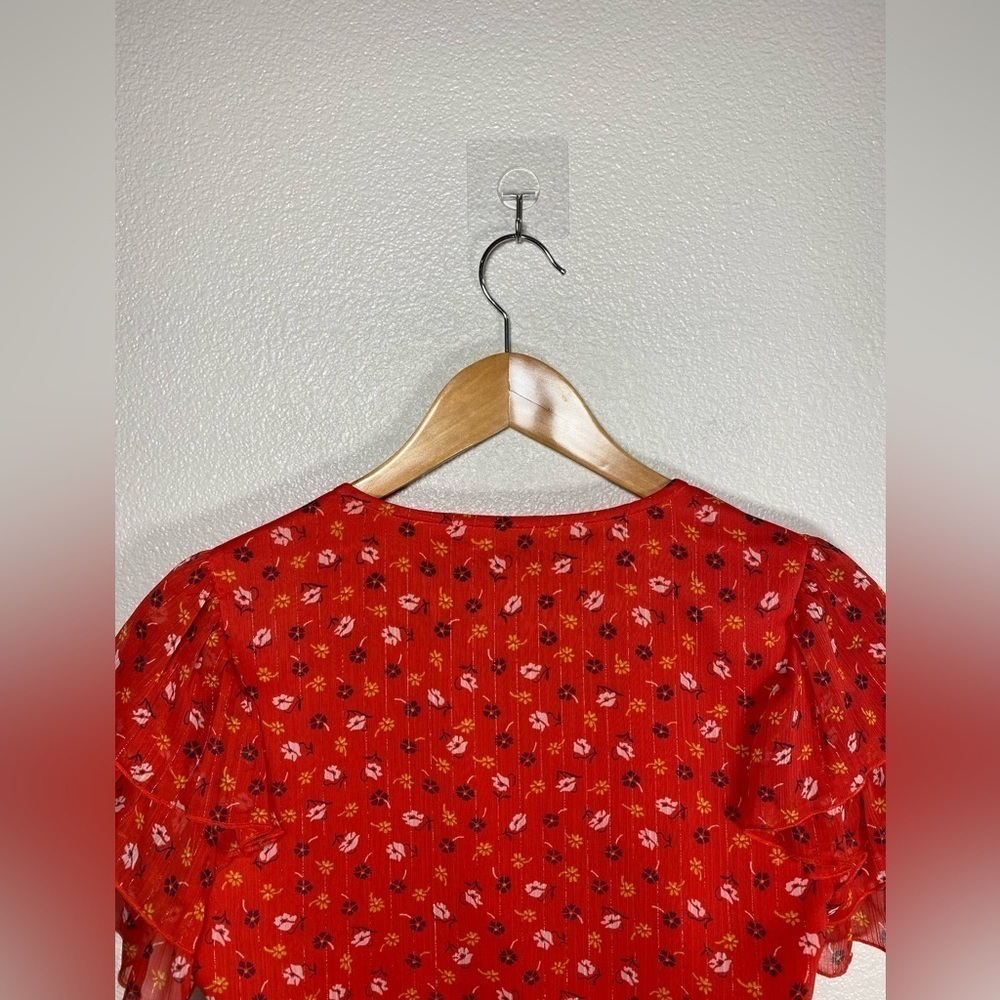 Madewell Tiered-Sleeve Peplum Top in Metallic Prairie Posies Size 2 H4 - Picture 7 of 12